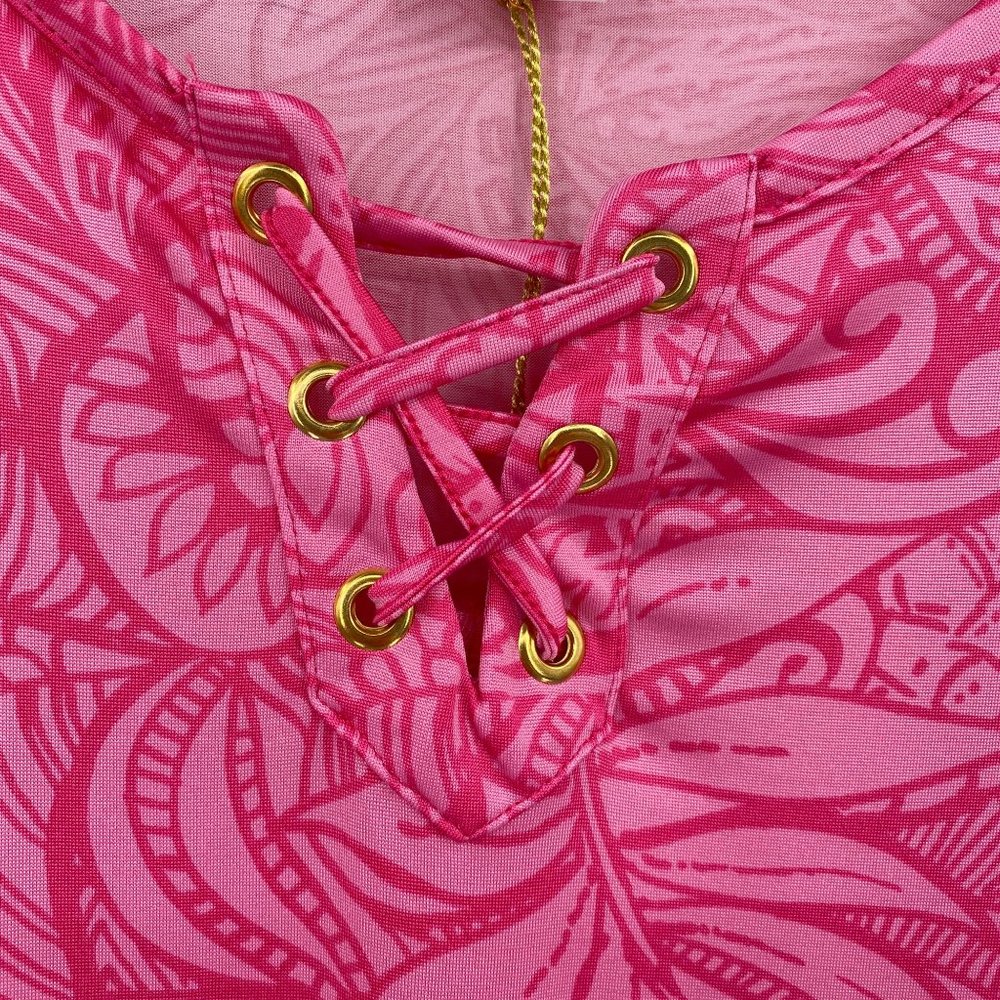 Stella Parker swim dress cover up size large pink LS SPF50 cruise beach NWT - Picture 2 of 7